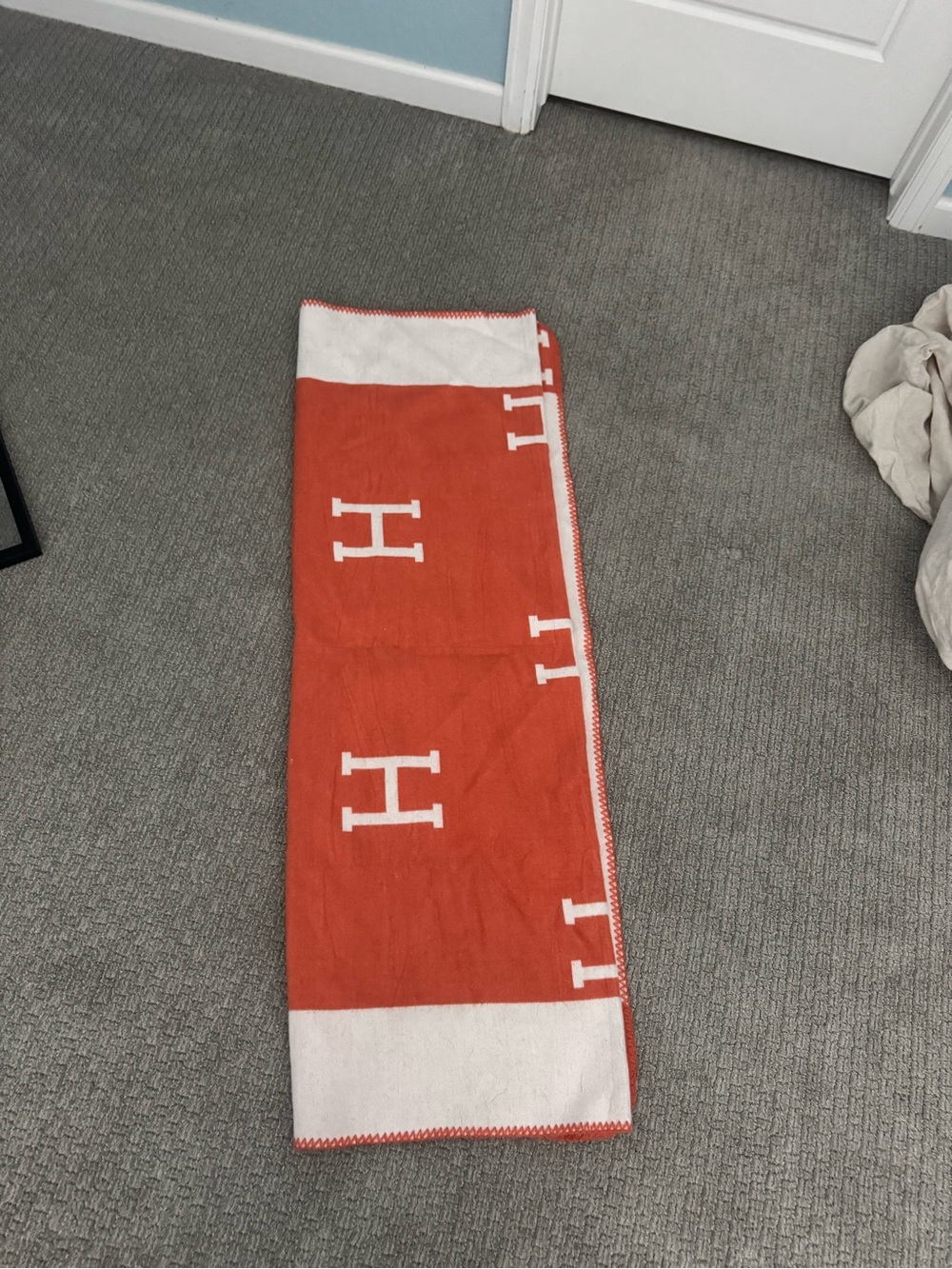 Hermes Style Orange and White 'H' Bath Towel